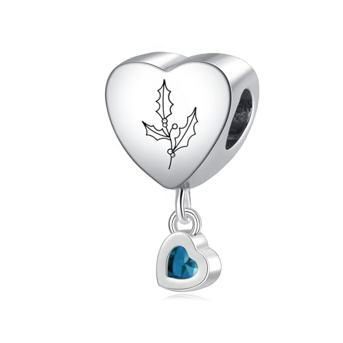 Birth Flower Heart Charm 12 Birthstone Bead for European Bracelet Necklace - style: December