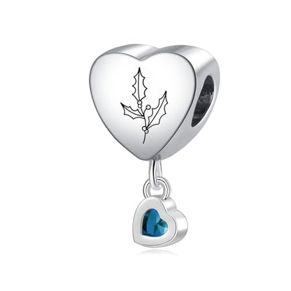 Birth Flower Heart Charm 12 Birthstone Bead for European Bracelet Necklace - style: December