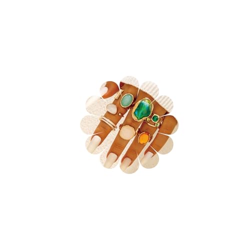 Chunky Gemstone Rings for Women Gold Silver Chunky Rings Set Adjustable Thick Statement Ring Trendy Fashion Silver Jewelry - style: Green