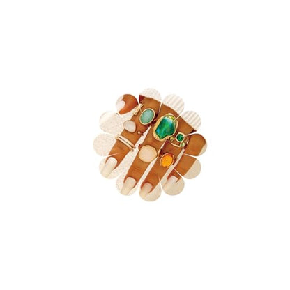 Chunky Gemstone Rings for Women Gold Silver Chunky Rings Set Adjustable Thick Statement Ring Trendy Fashion Silver Jewelry - style: Green
