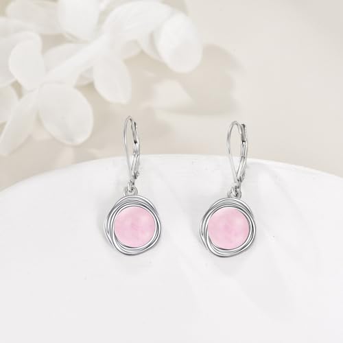 FreshWater Pearl Dangle Earrings 925 Sterling Silver Lapis lazuli Turquoise Larimar Opal Black Pearl Leverback Earrings for Women Birthday Hypoallergenic - style: Rose quartz earrings
