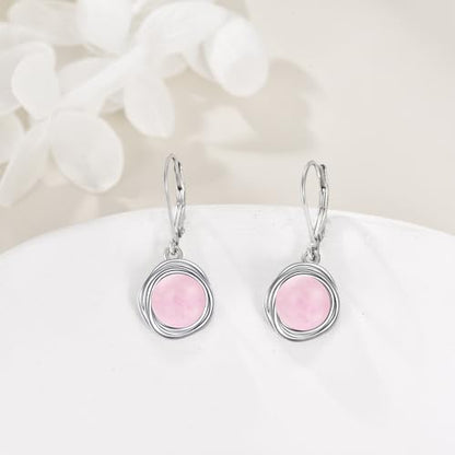 FreshWater Pearl Dangle Earrings 925 Sterling Silver Lapis lazuli Turquoise Larimar Opal Black Pearl Leverback Earrings for Women Birthday Hypoallergenic - style: Rose quartz earrings