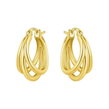 Sterling Silver 18K Gold Plated Women's Earrings Hypoallergenic Hoops, Dainty Trendy Jewelry Gift - color: Golden | Gold Triple Hoop Earrings