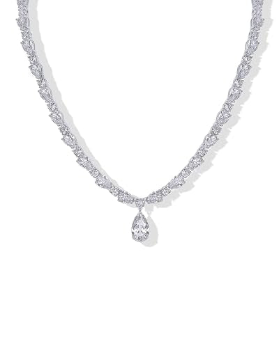 PAVOI 14K Gold Plated Pear Tennis Necklaces for Women - Cubic Zirconia Tennis Necklace with Drop for Brides & Bridesmaids - Cute Simulated Diamond Chain Trendy Wedding Jewelry - color: White Gold