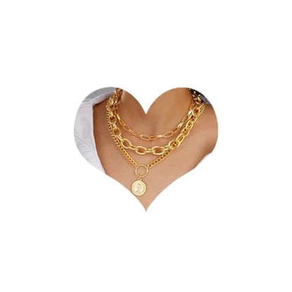 Gold Layered Necklaces for Women Chunky Layered Gold Link Chain Necklaces Trendy Paperclip Herringbone Toggle Clasp Necklace Statement Jewelry Accessories for Her - color: A6:chunky gold necklace