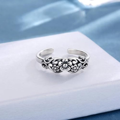 925 Sterling Silver Toe Ring Adjustable Butterfly Filigree Boho Ocean Wave Summer Jewelry for Women - style: Flower
