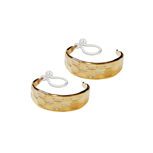 Women's Twisted Invisible Hoop Clip On Earrings Gold Silver Textured Comfortable Non Pierced Earrings - color: Textured Gold