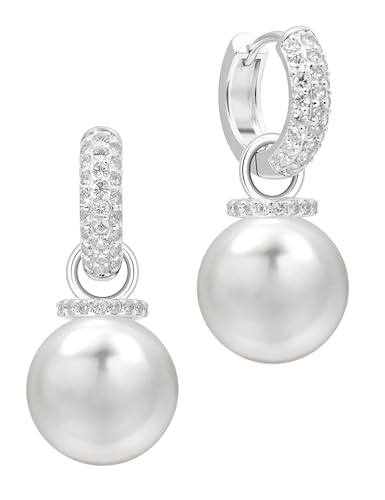 Big Pearl Drop Earrings for Women - 14K Real Gold Plated Quality Dangles for Elevated Casual or Elegant Gift - color: Leah Silver
