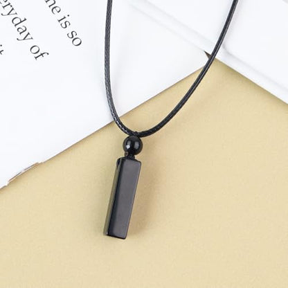 weryerker Natural Gemstone Pendant Necklace for Men, Healing Crystal Pendant, Cuboid Amulet Pendant with Adjustable Wax Rope - color: Black obsidian