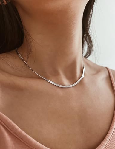 CHESKY Gold Necklace for Women 14K Plated/S925 sterling silver Snake Chain | Dainty Gold Necklace,Thin Chunky Chain,Simple Choker Necklaces for Women,Non tarnish Trendy Jewelry, Gifts for Women - color: silver, style: 3mm 14 inch snake