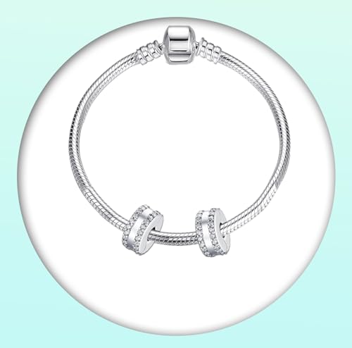 Annmors S925 Clip Spacer Safety Chain Stopper Charms for Pandora, Gift Mom Daughter Friend Sister Wife Grandma Girlfriend Fmaily On Christmas Mothers Valentines Halloween Graduation - color: B13-2pcs Double Lined Pavé Clip Charms