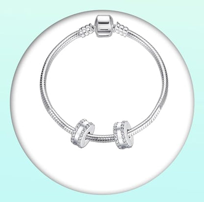 Annmors S925 Clip Spacer Safety Chain Stopper Charms for Pandora, Gift Mom Daughter Friend Sister Wife Grandma Girlfriend Fmaily On Christmas Mothers Valentines Halloween Graduation - color: B13-2pcs Double Lined Pavé Clip Charms