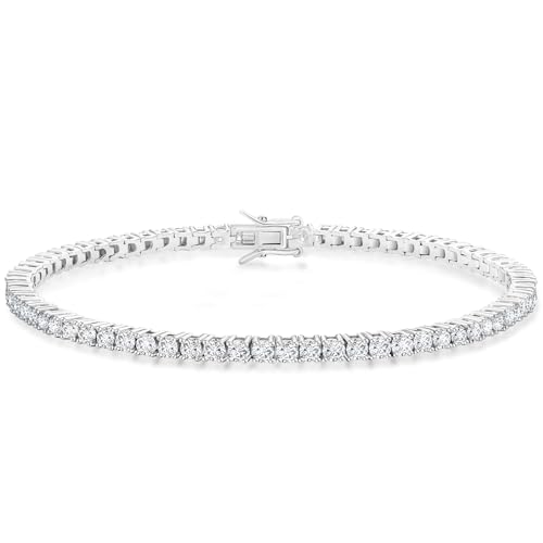 KRKC Tennis Bracelet for Women 14K White Gold Plated, AAAAA+ Classic Cubic Zirconia Bracelet with 2mm-5mm Width, Durable Gold Bracelets Jewelry Christmas Gift, Size 6.5-8 Inches Hypoallergenic - color: 2mm, Sliver, size: 6.5 inches
