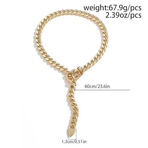 CJIAYUJEW Chunky Gold & Silver Cuban Chain Choker & Belt Necklaces for Women & Men - Punk Style Thick Link Belts - color: gold long