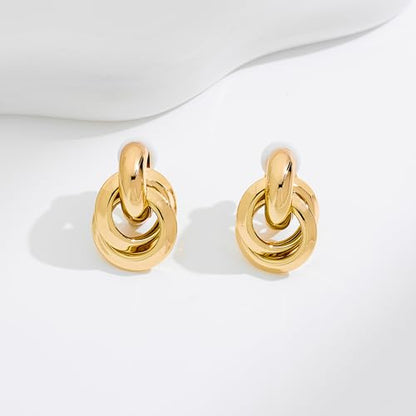 Gold Geometric Clip On Earrings for Women Chunky Gold Knot Link Clip Earrings Trendy Jewelry - color: Gold-C