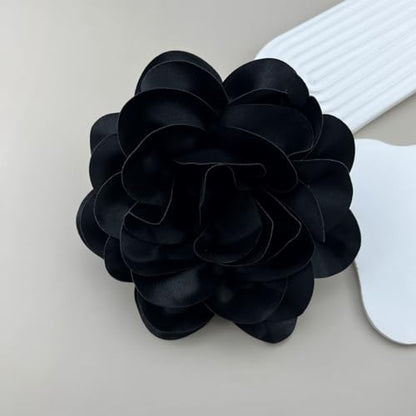 Dainty Satin Fabric Rose Flower Brooches 7.5in Extra Large Big Camellia Flower Brooches Lapel Pins for Women Wedding Party Dance Dress Clothes Accessories - color: Black