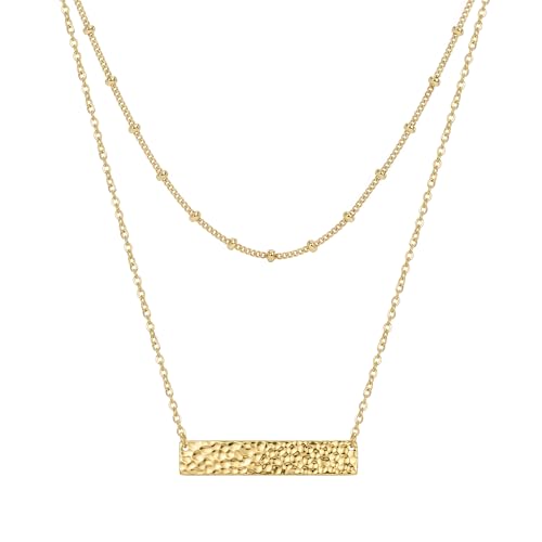MEVECCO Dainty Pendant Layered Necklaces for Women | 18K Gold Plated Brass, 2-Piece Set With A Choker-Length Upper Layer, Wear Together Or Separately, Refined Everyday Style - style: layer bar