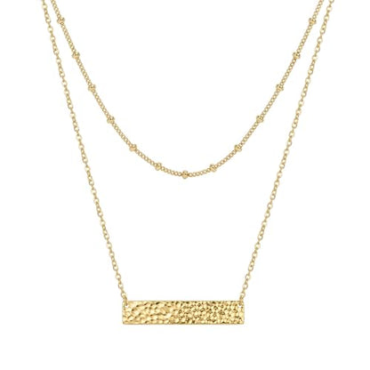 MEVECCO Dainty Pendant Layered Necklaces for Women | 18K Gold Plated Brass, 2-Piece Set With A Choker-Length Upper Layer, Wear Together Or Separately, Refined Everyday Style - style: layer bar