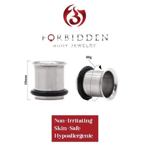 Forbidden Body Jewelry 12G-1 Inch Surgical Steel Single Flared Tunnel Plugs Plus O-Ring, Choose Pcs/Gauge - style: 2pcs: 10mm (00GA)