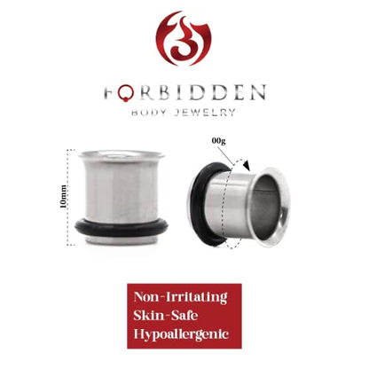 Forbidden Body Jewelry 12G-1 Inch Surgical Steel Single Flared Tunnel Plugs Plus O-Ring, Choose Pcs/Gauge - style: 2pcs: 10mm (00GA)
