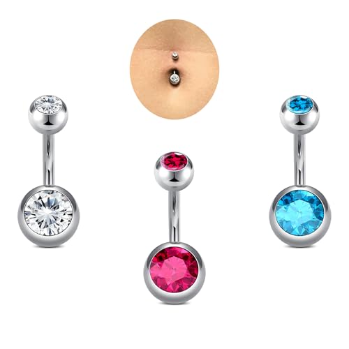 DJCIW 14G Belly Button Rings for Women,316L Stainless Steel Navel Barbell with Cubic Zirconia-7 Sizes 6mm 8mm 10mm 12mm 14mm 16mm 18mm,Petite Belly Piercing Jewelry - size: 14G=1.6*8mm