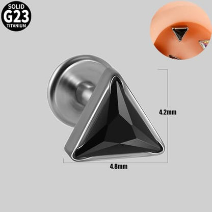 16G Triangle Cubic Zirconia Cartilage Stud Earrings for Women Men G23 Titanium Conch Helix Tragus Studs Earrings Lip Studs Rings Labret Monroe Medusa Piercing Jewelry - color: Black
