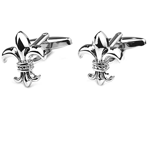 Flairs New York Gentleman's Premium Handmade Artisan Tie Bars Clips Cufflinks - size: Medium, style: Silver Fleur-de-lis Cufflinks (1 Pair)