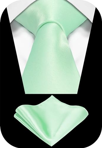 TIE G Solid Satin Woven dyed Color Formal Black Necktie and Pocket Square Sets in Gift Box - color: Mint