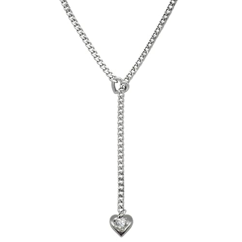 Heart Layer Pendant Necklace for Women, Adjustable Slip Chain with Colorful Gemstone & Heart Clasp - color: White