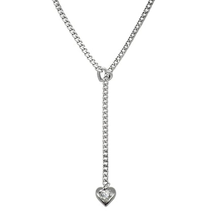 Heart Layer Pendant Necklace for Women, Adjustable Slip Chain with Colorful Gemstone & Heart Clasp - color: White