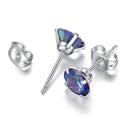 6 Pairs Stud Earrings Set, Hypoallergenic Cubic Zirconia Earrings 316L Stainless Steel CZ Earrings 3-8mm - color: A-Rainbow CZ