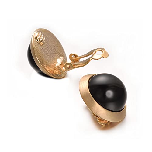 Yoursfs Clip on Earrings for Women Round Faux Pearl Earrings Clipon 18K Gold Plated Non Pierced Earring Jewelry - color: Yellow GP Black Pearl Clips on