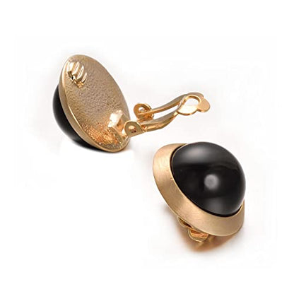 Yoursfs Clip on Earrings for Women Round Faux Pearl Earrings Clipon 18K Gold Plated Non Pierced Earring Jewelry - color: Yellow GP Black Pearl Clips on