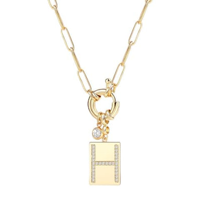 Mint & Lily Gold Initial Necklace for Women – 18K Gold Plated 24” Paperclip Chain with Sparkling Letter Pendant | 18K Gold Plated Personalized Letter Charm w/ Cubic Zirconia, Paperclip Chain, Tarnish-Resistant, Dainty Jewelry Gift for Her - style: Letter: