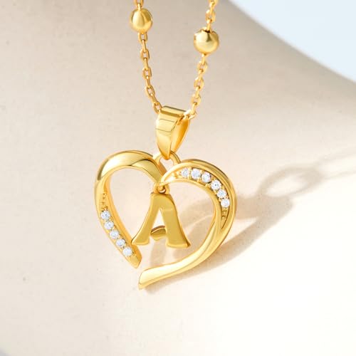 Cicy Bell Womens Heart Initial Necklace 18k Gold Plated | Personalized Letter Pendant, 17.7'' with 2'' Extender - color: Style 2-A-Gold