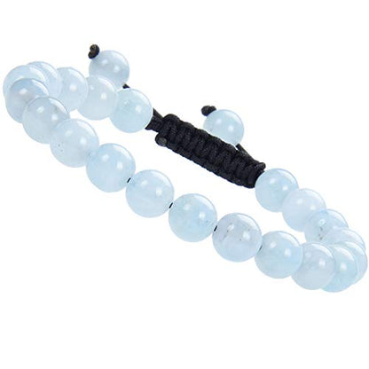 MASSIVE BEADS Natural Healing Power Gemstone Crystal Beads Unisex Adjustable Macrame Bracelets - color: Aquamarine, size: 8mm
