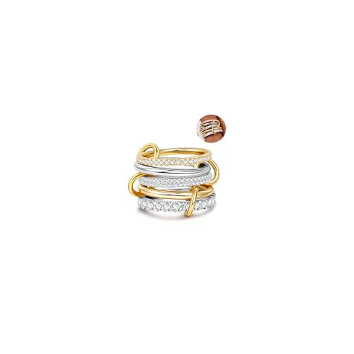 18K Gold Plated Stackable Rings for Women CZ Mixed Metal Statement Rings Set Non Tarnish Interlocked Stacked Ring Unique Connected Band Thumb Ring Fashion Multi-layer Wedding Ring Jewelry Size 6-10 - style: Gold Style C