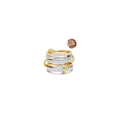 18K Gold Plated Stackable Rings for Women CZ Mixed Metal Statement Rings Set Non Tarnish Interlocked Stacked Ring Unique Connected Band Thumb Ring Fashion Multi-layer Wedding Ring Jewelry Size 6-10 - style: Gold Style C