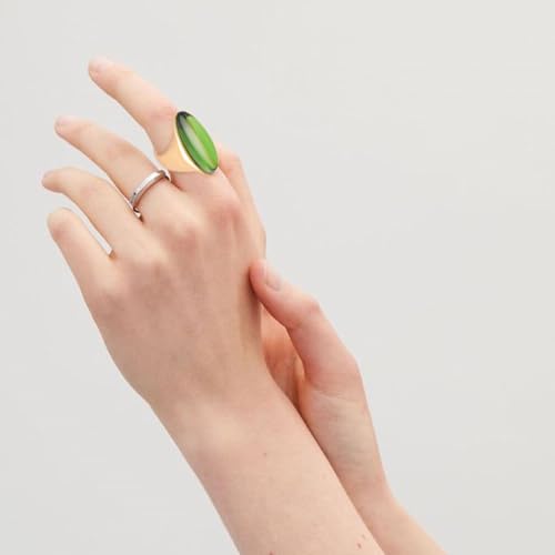 HAIXIAN Exaggerated Gemstone Ring,Big 14K Gold Plated Eye Shape Stone Chunky Statement Ring,Cocktail Party Ring Jewelry Gift for Women - color: A04_Green