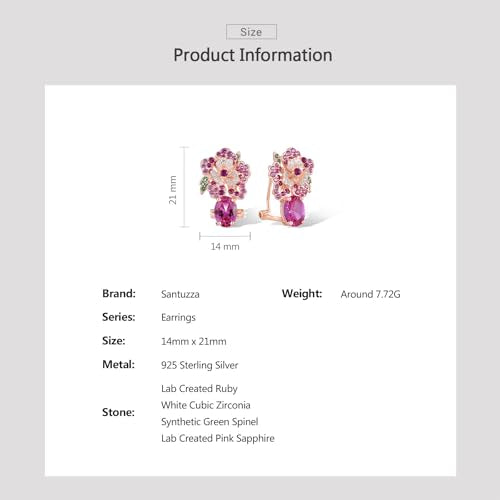 Santuzza Sterling Silver Gemstone Flower Earrings for Women - color: [C]Peony-Pink