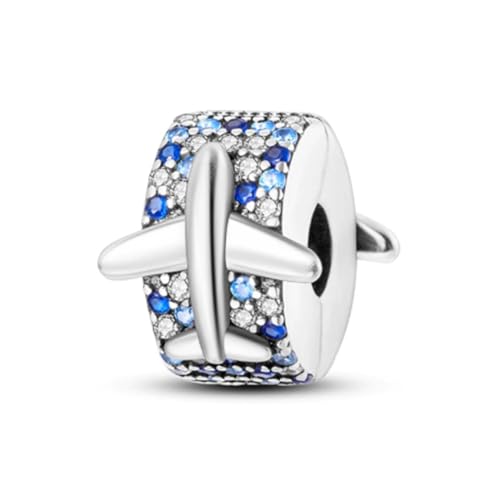 Heart Charm Clip Lock Spacer Stopper Charm Bead Bracelet 925 Sterling Silver Charms Safety Chain for Pandora Bracelets - color: Airplane
