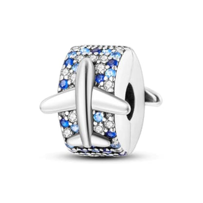 Heart Charm Clip Lock Spacer Stopper Charm Bead Bracelet 925 Sterling Silver Charms Safety Chain for Pandora Bracelets - color: Airplane