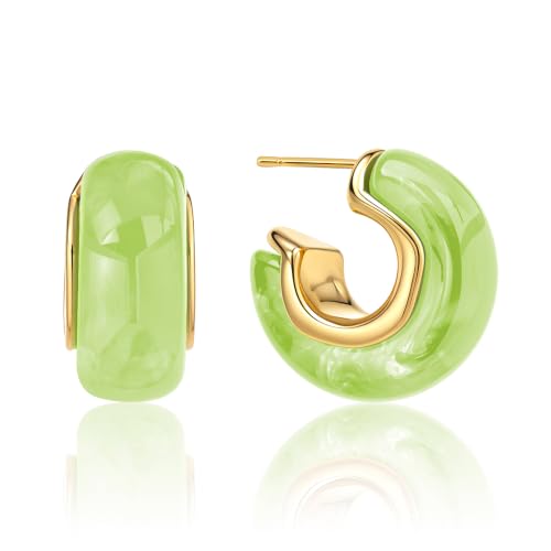 Chunky Hoop Earrings for Women, Lightweight Statement Daily Wear Gifts - color: Green C
