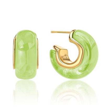 Chunky Hoop Earrings for Women, Lightweight Statement Daily Wear Gifts - color: Green C