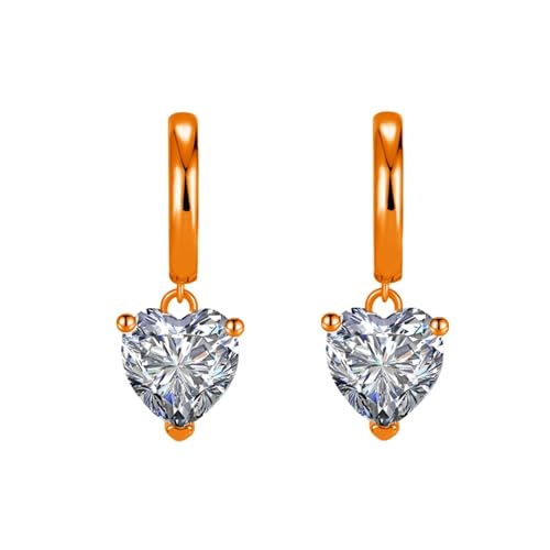 Cubic Zirconia Heart Dangle Hoop Earrings Crystal Love Heart Charm Drop Cartilage Small Huggie Hoops Earring Piercing Dainty Valentine's Day Jewelry Gifts for Women - color: Rose Gold