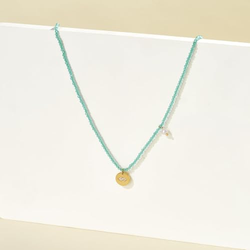 KissYan Beaded Choker Necklace for Women, Colorful Natural Gemstones Pearl Choker 14K Gold Plated Pendant Healing Crystal Necklace Handmade Stone Jewelry Gift | 14K Gold Plated Pendant Necklaces, Natural Gemstones Pearl Choker, Healing Crystal Chain, Hand