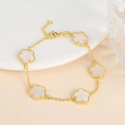 14K Gold-Filled Clover Necklace For Women - Classic Five-Leaf Flower Set Bracelet Necklace Earrings Jewelry Set, Five Leaf Clover Necklaces Dainty Lucky Clover Jewelry - color: White - Clover Necklace