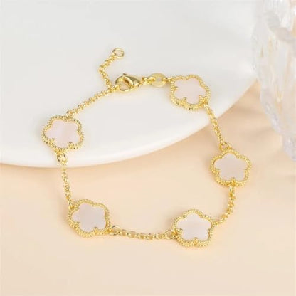 14K Gold-Filled Clover Necklace For Women - Classic Five-Leaf Flower Set Bracelet Necklace Earrings Jewelry Set, Five Leaf Clover Necklaces Dainty Lucky Clover Jewelry - color: White - Clover Necklace