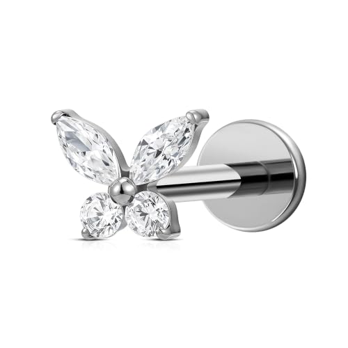16G 6mm 8mm ASTM F136 Titanium Cartilage Piercing Jewelry Stud for Tragus Helix Conch Flat - color: Mini Butterfly - Tit