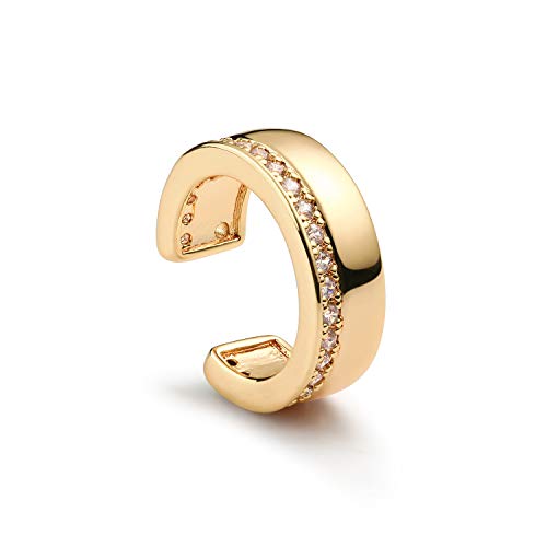 Women Ear Cuff Earring Gold Non Pierced Ear Cartilage Clip on Wrap Hoop 14K Gold Filled Tiny Boho Beach Simple Minimalist Delicate Handmade Hypoallergenic Jewelry Gift-Sold as Single/Pair - style: Band 1 Row CZ